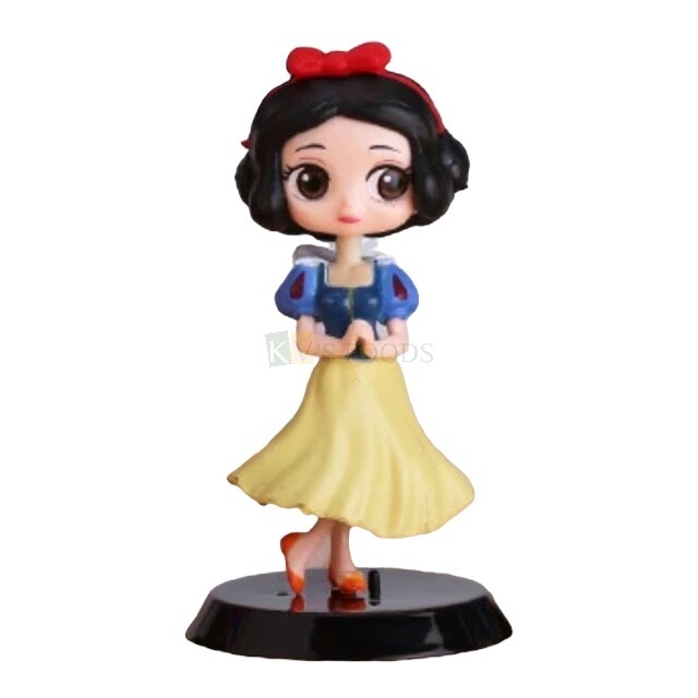 12CM (~5Inches) Disney Snow White Princess Kawaii Q Style Doll Cake Topper, Girls Big Eyes Doll with Black Base, Action Miniature Figurine, DIY Cake Decoration Accessories Toy Cake Topper