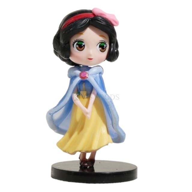 10CM (~4Inches) Disney Snow White Princess With Over Coat Kawaii Q Style Doll Cake Topper, Girls Big Eyes Doll with Black Base, Action Miniature Figurine, DIY Birthday Cake Decoration Accessories