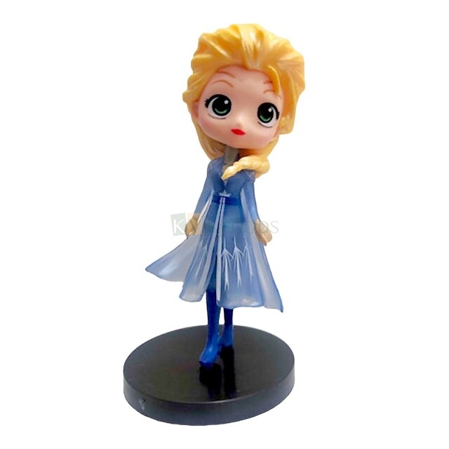 10CM (~4Inches) Disney Frozen Elsa Princess With Over Coat Kawaii Q Style Doll Cake Topper, Girls Big Eyes Doll with Black Base, Action Miniature Figurine, DIY Cake Decoration Accessories