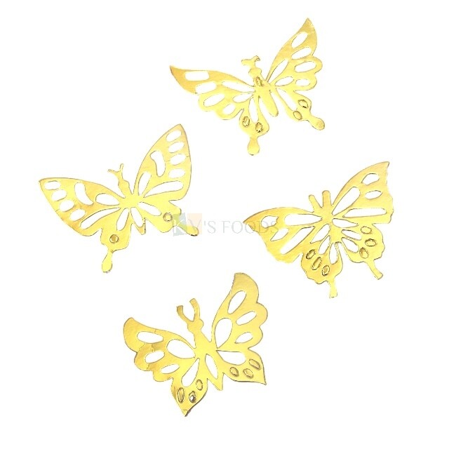 Set of 10 Golden Glitter Hard Paper Foldable Butterfly with Mix Designes For Cake Pastry and Cup Cake Decoration, Butterfly Cake Topper, Various Designes in one packet, DIY Cake Decoration Accessories