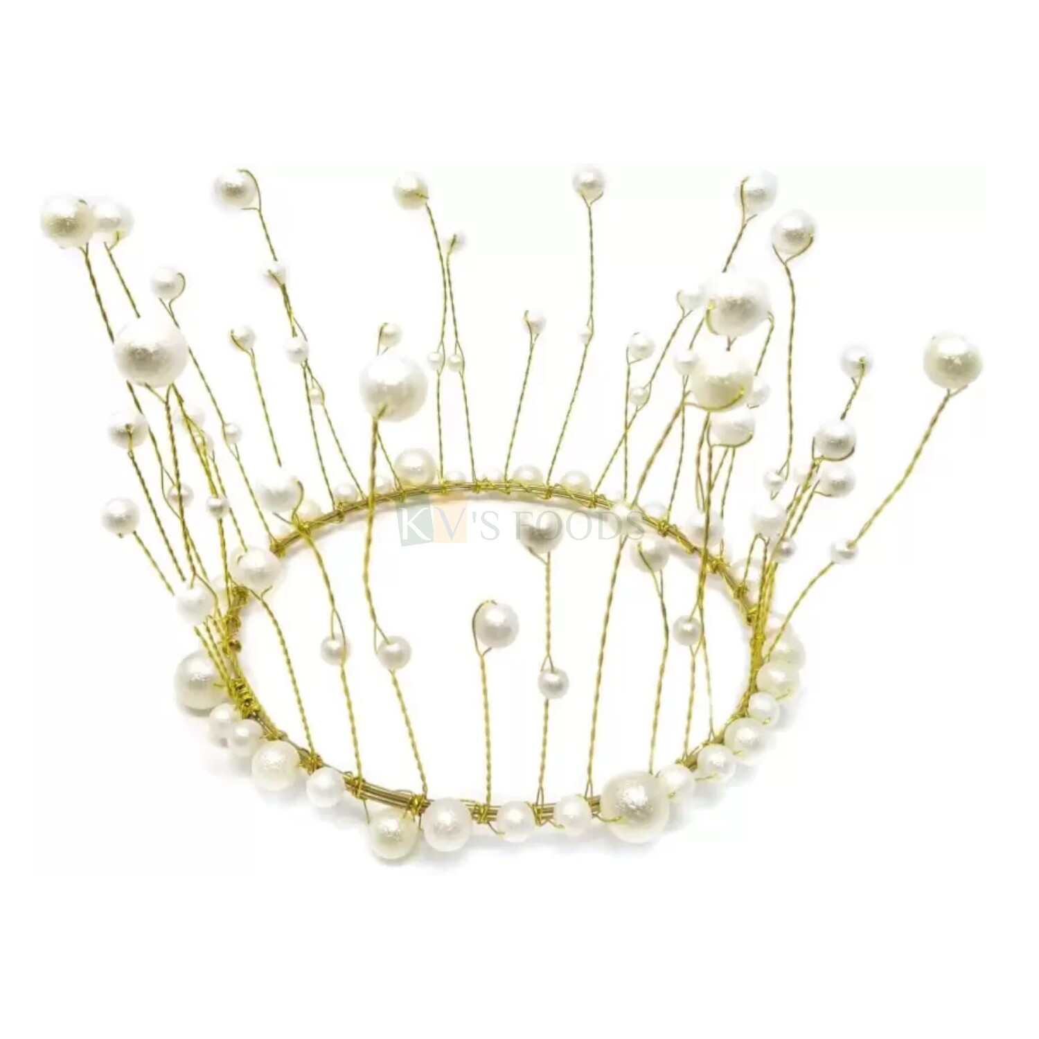1PC Golden Wire Flexible Crown with Pearls Tiara Crown Cake Topper, Adjustable Wire Shape Gold Color Pearl Princess Crown Tiara for Wedding Functional Cake Topper Cake Decoration Accessories