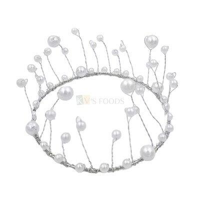1PC Silver Wire Flexible Crown with Pearls Tiara Crown Cake Topper, Adjustable Wire Shape Silver Color Pearl Princess Crown Tiara for Wedding Functional Cake Topper Cake Decoration Accessories