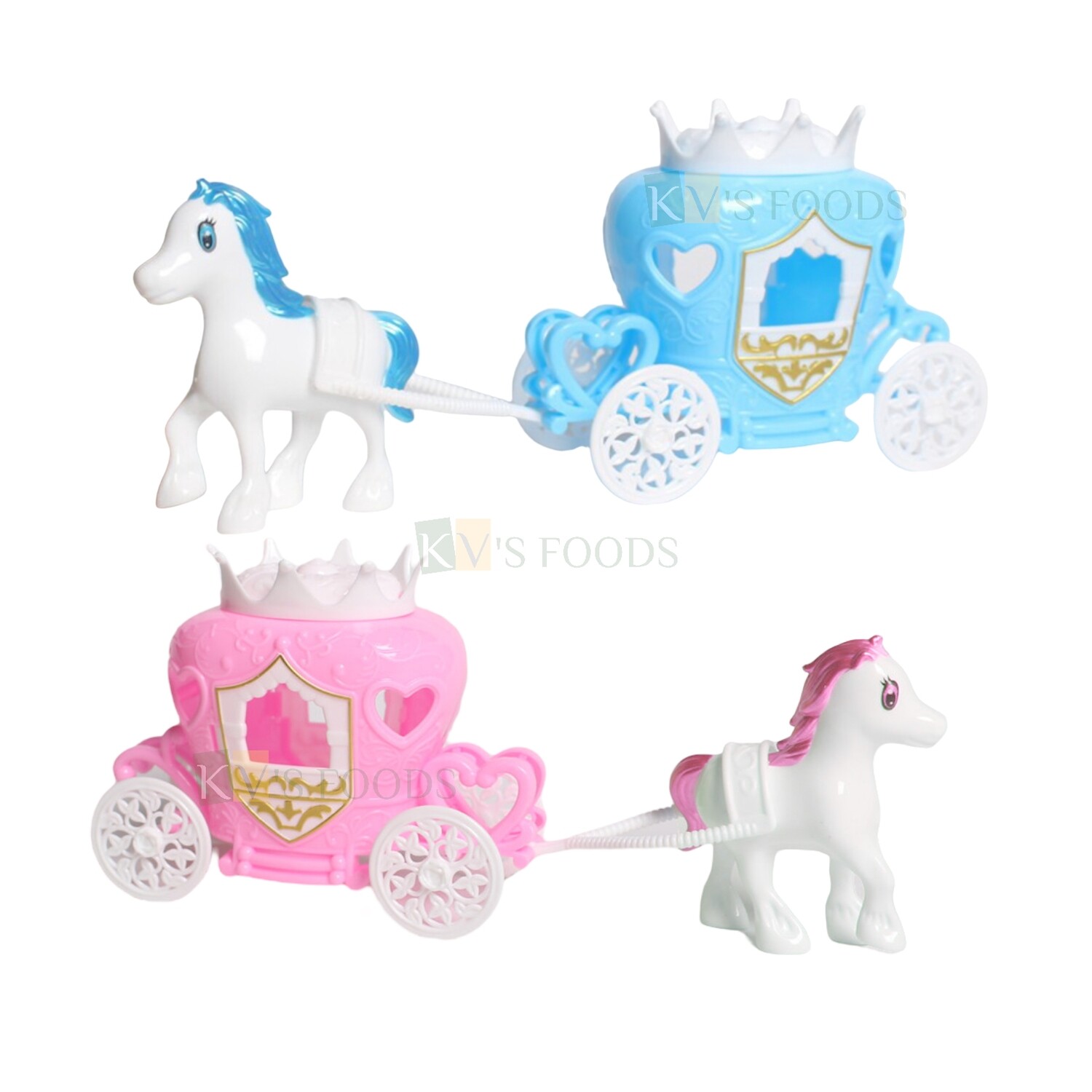 1PC Pink or Blue Fairy Tale Horse Carriage Cart Baggi Cake Topper, Toy Miniature Figurine, Baby Shower Cake Topper, Cake Decoration Accessories