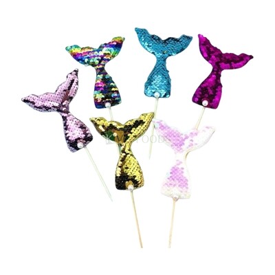 1PC Multi Colour Including Rainbow Sequins Mermaid Fish Tail Cake &amp; Cupcake Toppers, Cake Topper Insert, Cake Decoration Supplies Accessories