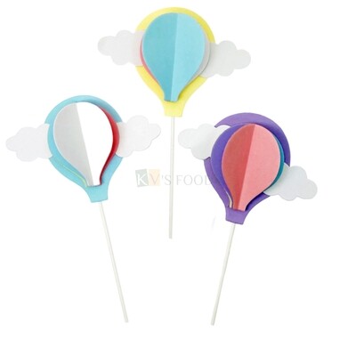 3PCs Hot Air Multicolour Balloon White Cloud 3D Paper Cake Topper With Pastel Colours, Cake Topper Insert, Cake Decoration Accessories, DIY Cake Decor