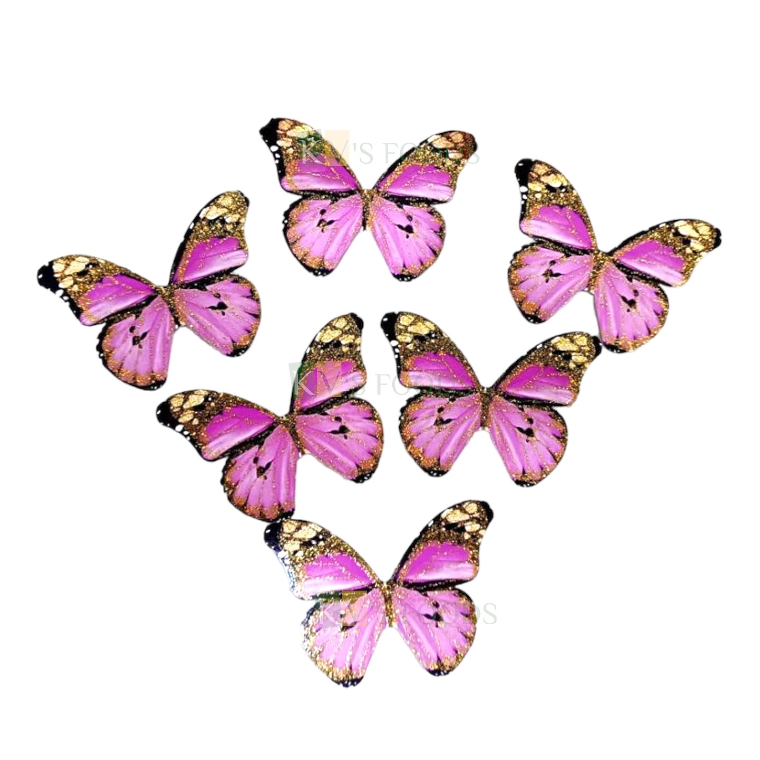 10 PCS Fancy Pink Shade Black Border Golden Vein Glitter Hard Paper Foldable  Butterfly Cake Toppers, Cupcake Toppers, Birthday Wedding Anniversary Decorations Cake Accessories