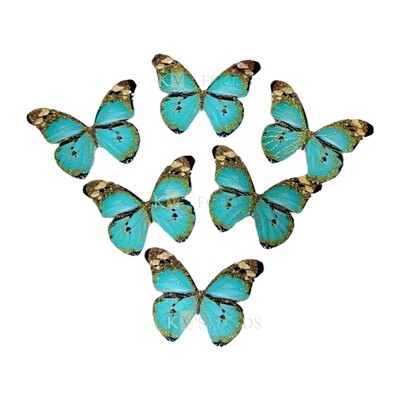 10 PCS Fancy Sea Green Black Border Golden Vein Glitter Hard Paper Foldable Butterfly Cake Toppers, Cupcake Toppers, Birthday Wedding Anniversary Decorations Cake Accessories