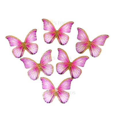 10 PCS Fancy Baby Pink Shade Golden Border Vein Glitter Hard Paper Foldable Butterfly Cake Toppers, Cupcake Toppers, Birthday Wedding Anniversary Decorations Cake Accessories