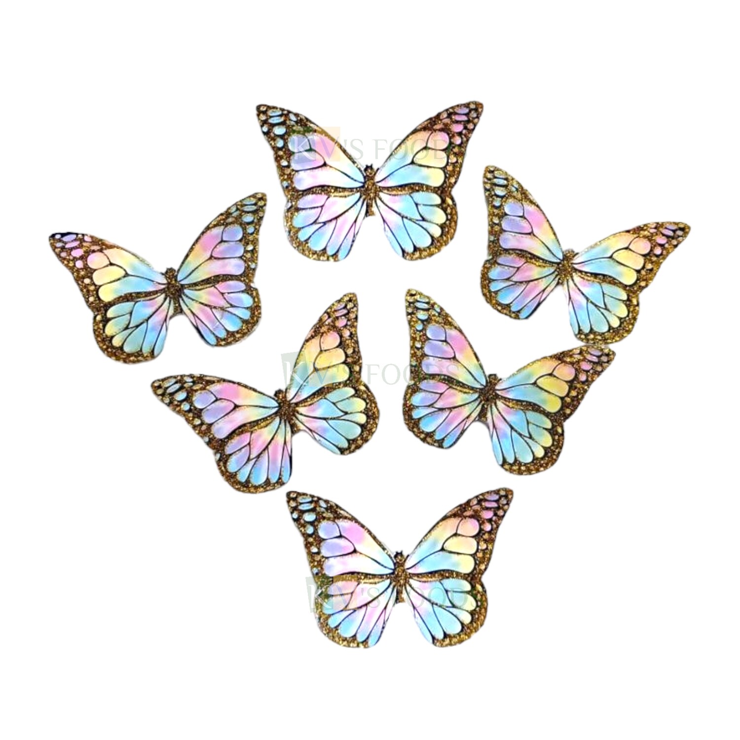 10 PCS Fancy Rainbow Black Border Golden Vein Glitter Hard Paper Foldable  Butterfly Cake Toppers, Cupcake Toppers, Birthday Wedding Anniversary Decorations Cake Accessories