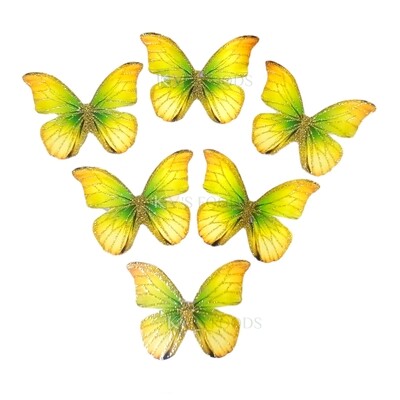 10 PCS Fancy Yellow Green Orange Shade Golden Border Vein Glitter Hard Paper Foldable Butterfly Cake Toppers, Cupcake Toppers, Birthday Wedding Anniversary Decorations Cake Accessories