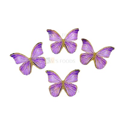 10 PCS Fancy Purple Shade Golden Border Vein Glitter Hard Paper Foldable Butterfly Cake Toppers, Cupcake Toppers, Birthday Wedding Anniversary Decorations Cake Accessories