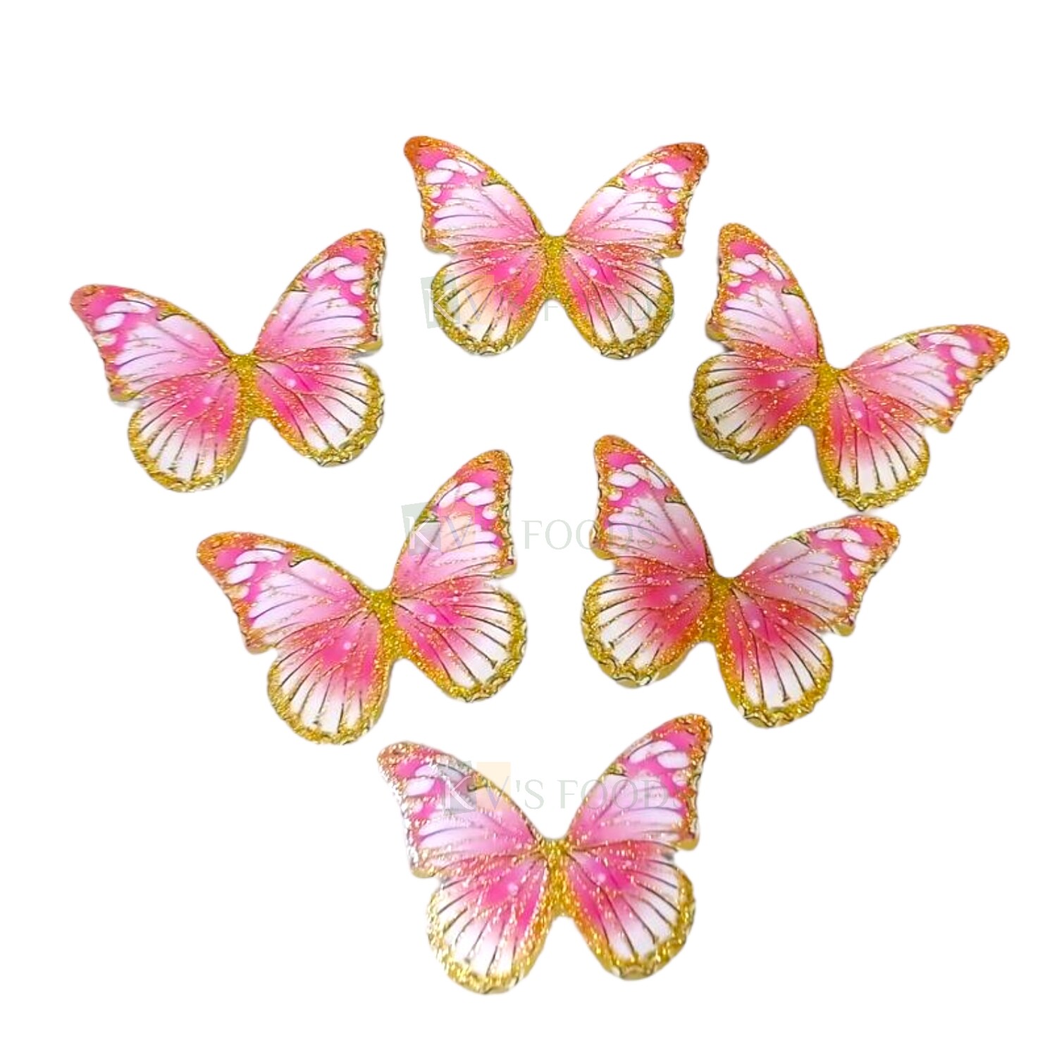 10 PCS Fancy Baby Pink Shade Pattern Golden Border Vein Glitter Hard Paper Foldable Butterfly Cake Toppers, Cupcake Toppers, Birthday Wedding Anniversary Decorations Cake Accessories