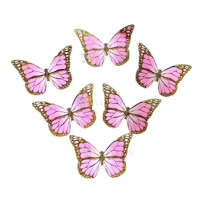 10 PCS Fancy Baby Pink and Gold Shade Pattern Golden Border Vein Glitter Hard Paper Foldable Butterfly Cake Toppers, Cupcake Toppers, Birthday Wedding Anniversary Decorations Cake Accessories
