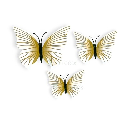 3 PCS Fancy White with Golden Pattern Vein Glitter Hard Paper Foldable Butterfly Cake Toppers, Cupcake Toppers, Birthday Wedding Anniversary Decorations Cake Accessories
