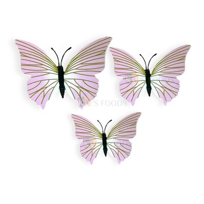 3 PCS Fancy Pink with Golden Pattern Vein Glitter Hard Paper Foldable Butterfly Cake Toppers, Cupcake Toppers, Birthday Wedding Anniversary Decorations Cake Accessories
