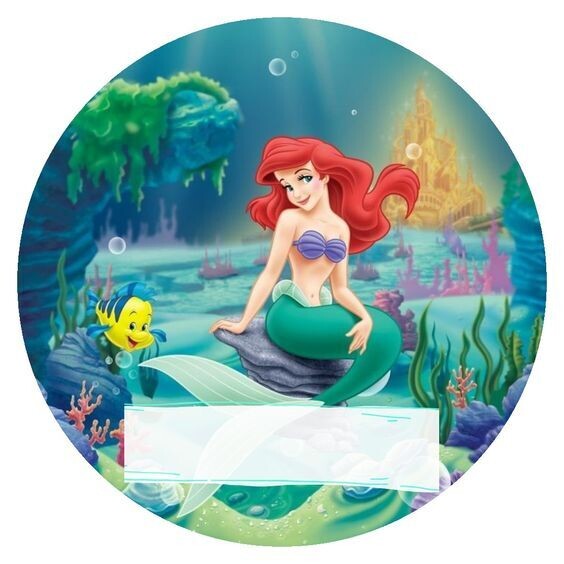 Mermaid Ariel Theme Round Edible Photo Print With Custom Name Paper ...