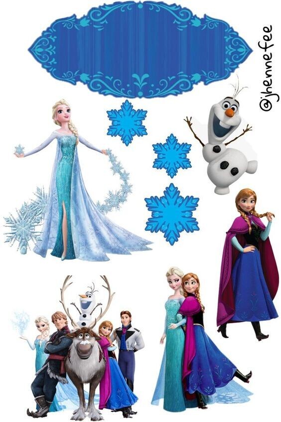 Frozen Theme Characters Edible Photo Print With Custom Name Banner ...