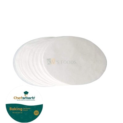 Chefsmartr Rounds Pre-Cut Parchment Papers, Uses for Cake or Pizza Baking, Fits 8 Inch tin , White, 200 Sheets