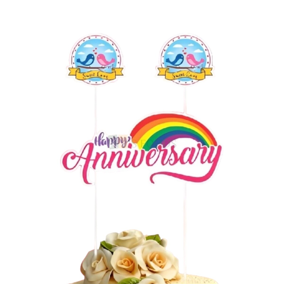 1PC Anniversary Rainbow Cake Topper, Sweet Love Birds Banner Cake Topper Set, Cake Topper Insert, Cake Decoration Accessories, DIY Cake Decor.