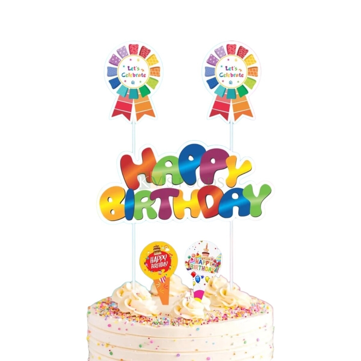 1PC Happy Birthday Rainbow Cake Topper, VIP Ribbon Banner Cake Topper Set, Cake Topper Insert, Cake Decoration Accessories, DIY Cake Decor.