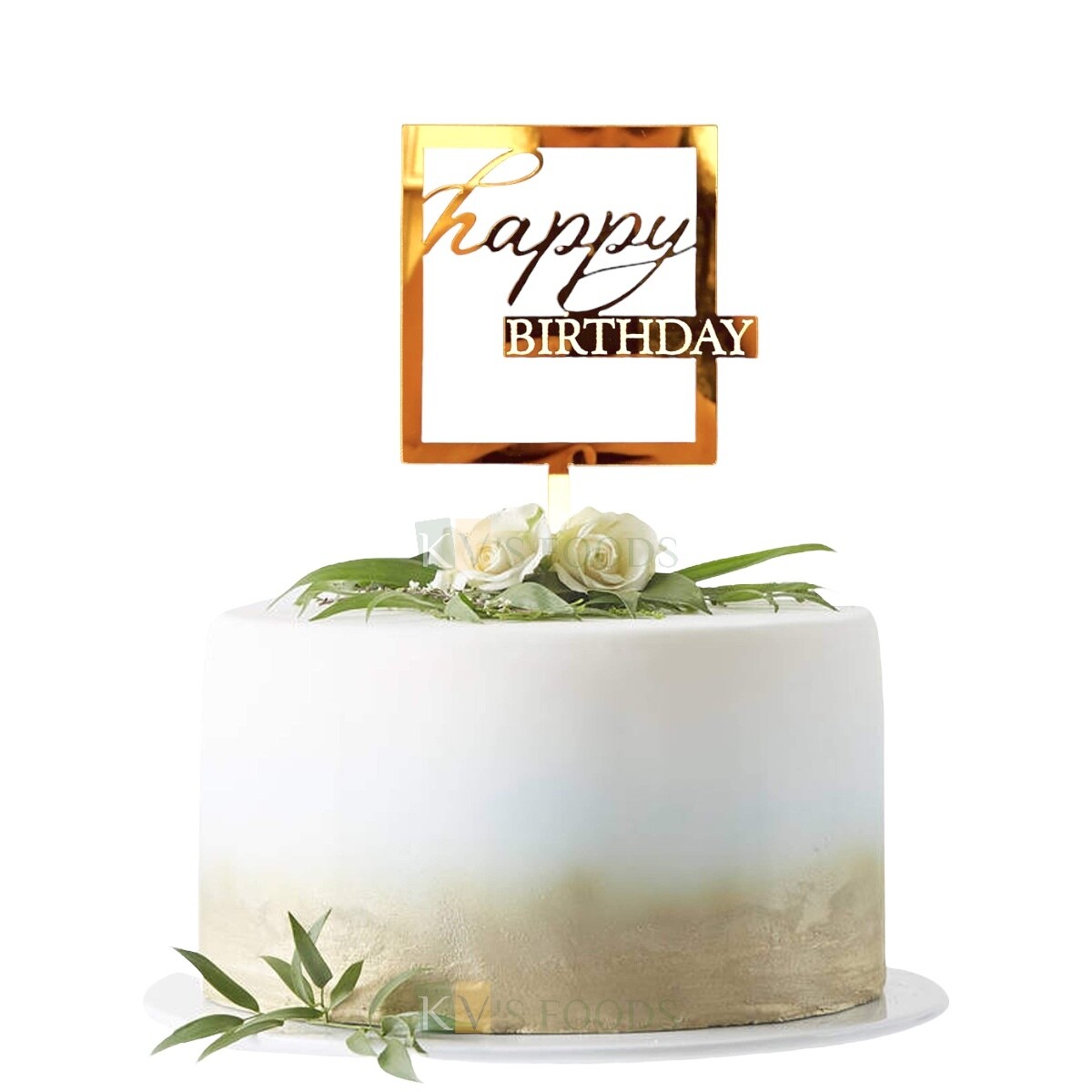 1PC Golden Acrylic Shiny Glass Finish Happy Birthday Square Design Cake Topper, Cake Insert, DIY Cake Decoration