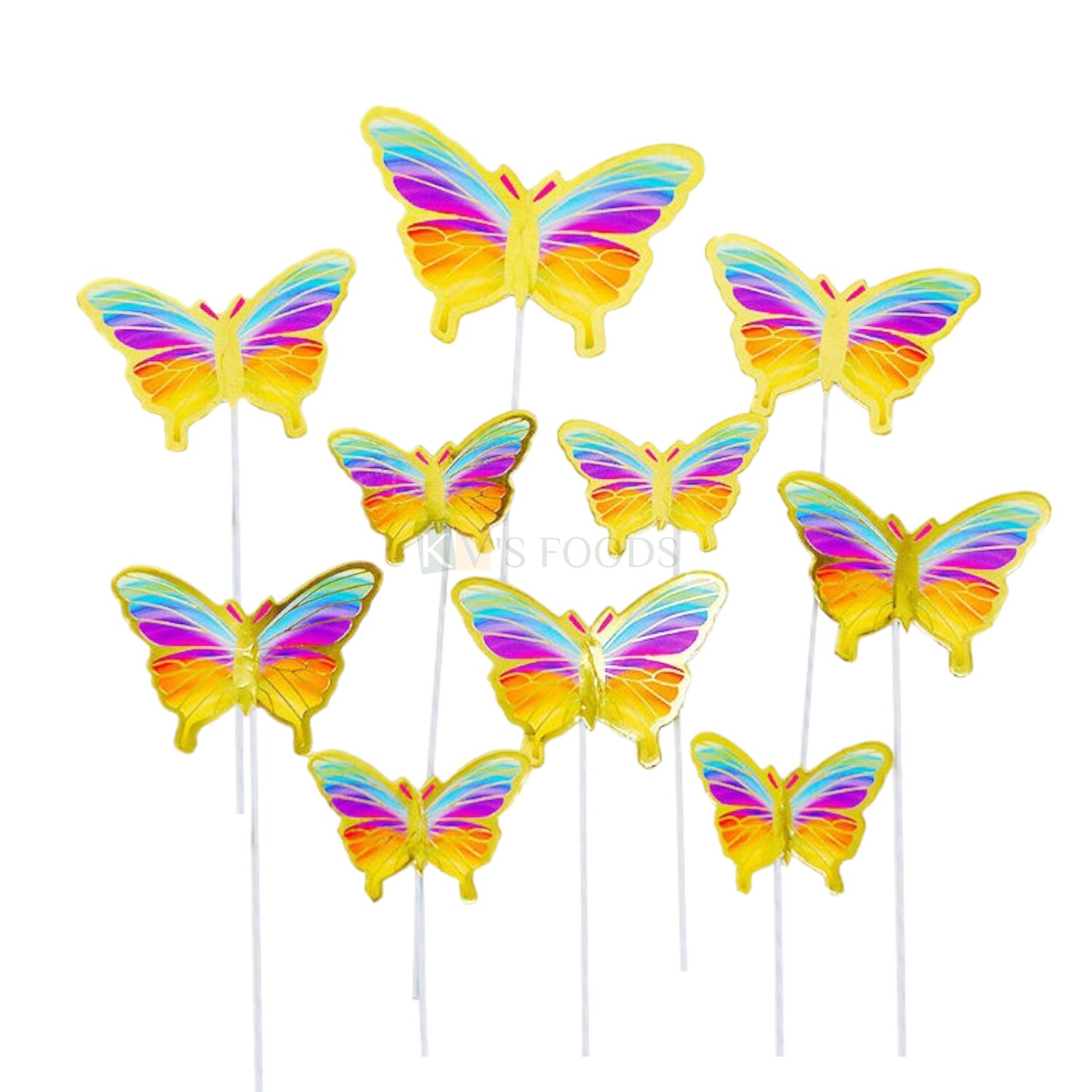 10 PCS Rainbow Gold Hard Paper Butterfly Cake Toppers, Cake Topper Insert, Cake Topper, Cupcake Toppers, Girls, Birthday Decorations Items/Cake Accessories, Tags, Cards, Cake Toothpick Topper