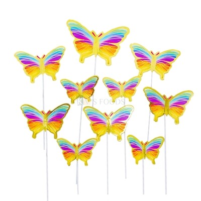 10 PCS Rainbow Gold Hard Paper Butterfly Cake Toppers, Cake Topper Insert, Cake Topper, Cupcake Toppers, Girls, Boys, Bday Decorations Items/Cake Accessories, Tags, Cards, Cake Toothpick Topper