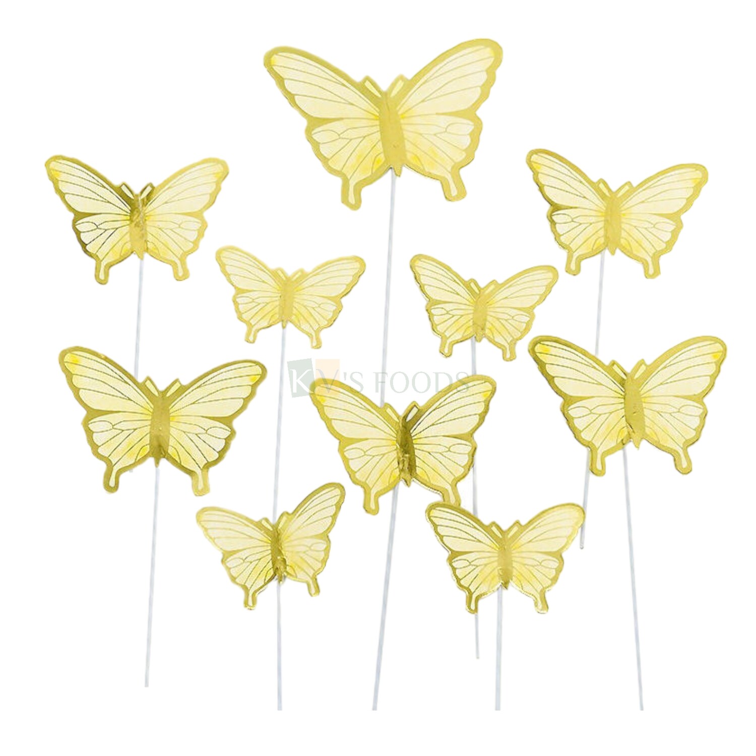 10 PCS Pastel Yellow Gold Hard Paper Butterfly Cake Toppers, Cake Topper  Insert, Cake Topper, Cupcake