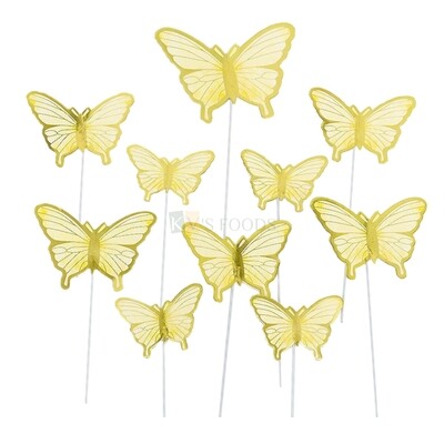 10 PCS Pastel Yellow Gold Hard Paper Butterfly Cake Toppers, Cake Topper Insert, Cake Topper, Cupcake Toppers, Girls, Boys, Bday Decorations Items/Cake Accessories, Tags, Cards, Cake Toothpick Topper