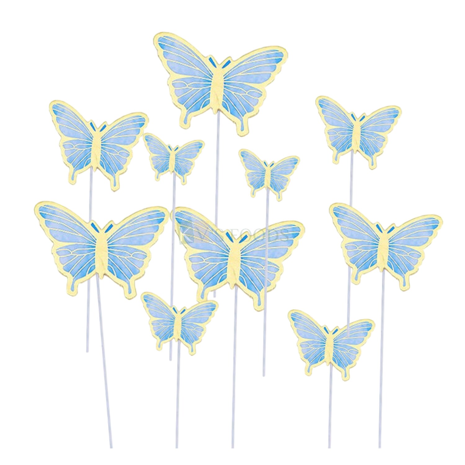 10 PCS Baby Blue Gold Hard Paper Butterfly Cake Toppers, Cake Topper Insert, Cake Topper, Cupcake Toppers, Girls, Boys, Bday Decorations Items/Cake Accessories, Tags, Cards, Cake Toothpick Topper