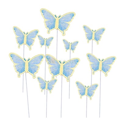 10 PCS Baby Blue Gold Hard Paper Butterfly Cake Toppers, Cake Topper Insert, Cake Topper, Cupcake Toppers, Girls, Boys, Bday Decorations Items/Cake Accessories, Tags, Cards, Cake Toothpick Topper
