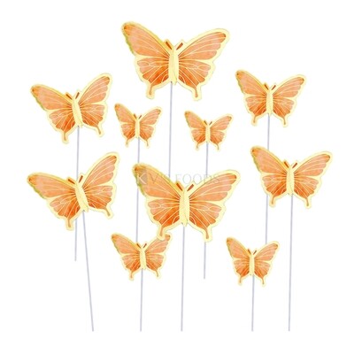 10 PCS Pastel Orange Gold Hard Paper Butterfly Cake Toppers, Cake Topper Insert, Cake Topper, Cupcake Toppers, Girls, Boys, Bday Decorations Items/Cake Accessories, Tags, Cards, Cake Toothpick Topper