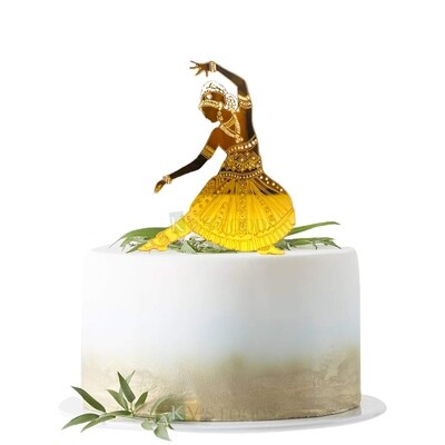 Golden Acrylic Mirror Finish Bharatanatyam kathak Kuchipudi Kathak Mohiniyattam Indian Classical Dancer Cake Topper for a Dancers Birthday, Dance Class Anniversary, Special Occasion Award Celebration