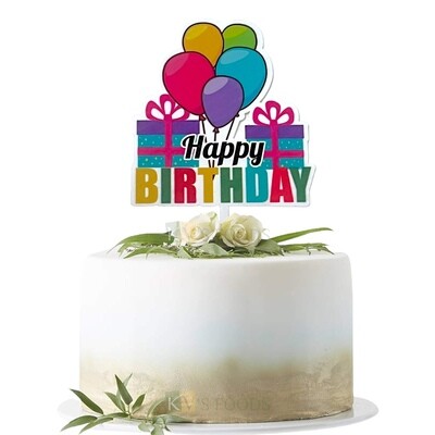 1PC White Acrylic Colourful Balloons and Gift Boxes Happy Birthday Message Design Cake Topper, Cake Topper Insert, Birthday Theme Cake, DIY Cake Decoration