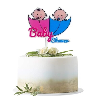 1PC Trasparant Acrylic Colourful Baby Blue and Baby Pink Baby Shower Message with Babies Design Cake Topper, Cake Topper Insert, Baby Shower Theme Cake, DIY Cake Decoration
