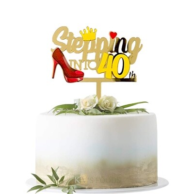 1PC Golden Acrylic Colourful 40th Birthday Message with Shoes and Tierra Design Cake Topper, Gold Mirror Finish Acrylic Cake Topper Insert, 40th Birthday Theme Cake, DIY Cake Decoration