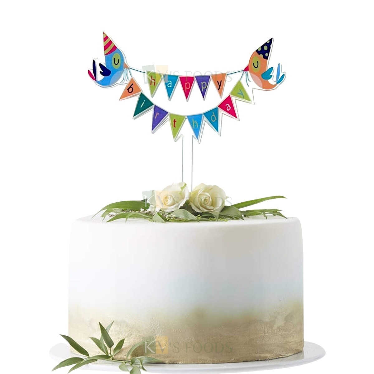1PC Transparent Acrylic Colourful Bunting Pataka Banner with Happy Birthday Message Design Cake Topper, Acrylic Cake Topper Insert, Birthday Theme Cake, DIY Cake Decoration
