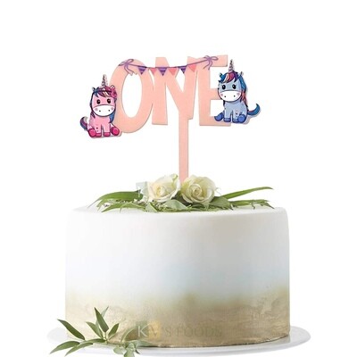1PC Baby Pink Acrylic Colourful Cute Baby Unicorns for First 1st Birthday, Letter One Design Cake Topper, Tweens 1st Birthday Acrylic Cake Topper Insert, Unicorn Birthday Theme DIY Cake Decoration