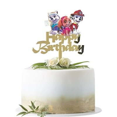 1PC Golden Acrylic Colourful PAW Patrol Design Cake Topper, Gold Mirror Finish Acrylic Cake Topper Insert, PAW Patrol Birthday Theme Cake, DIY Cake Decoration