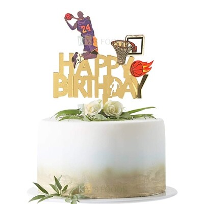 1PC Golden Acrylic Colourful Basketball Design Cake Topper with Happy Birthday Letters, Gold Mirror Finish Acrylic Cake Topper Insert, Sports Basketball Birthday Theme Cake, DIY Cake Decoration