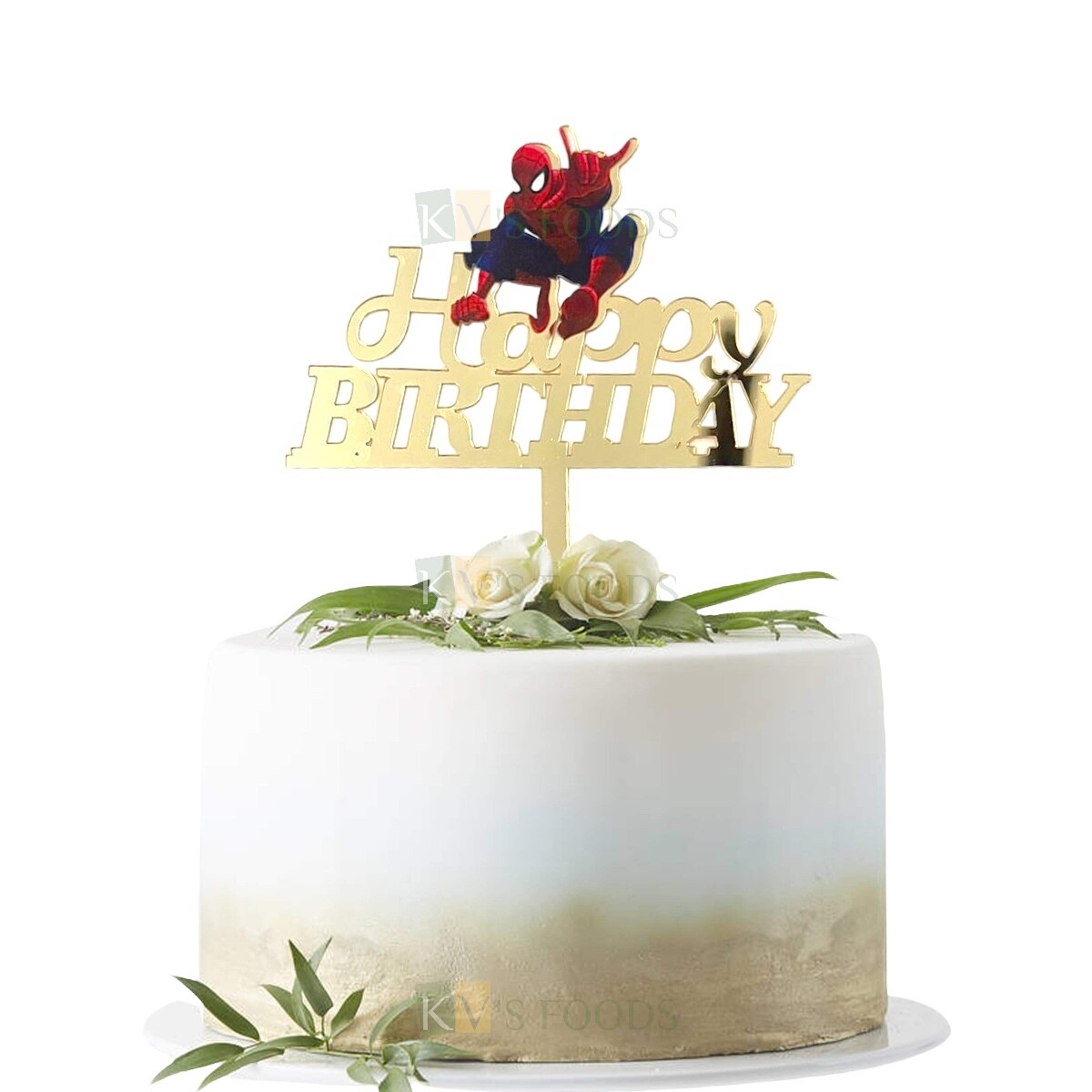 1PC Golden Acrylic Colourful Spider Man Design Cake Topper with Happy Birthday Letters, Gold Mirror Finish Acrylic Cake Topper Insert, Spider Man Birthday Theme Cake, DIY Cake Decoration
