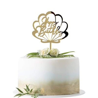 1PC Golden Acrylic Shiny Glass Mirror Finish Happy Birthday Letter Sea Shell Design Cake Topper, Cake Insert, Mermaid Theme Cake, DIY Cake Decoration