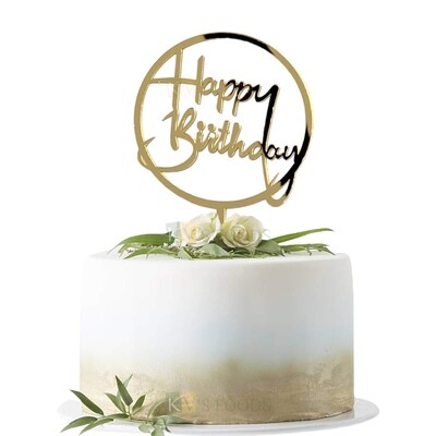 1PC Golden Acrylic Shiny Glass Finish Round Happy Birthday Letters with Elegant Unique Font Design Cake Topper, Birthday Cake Insert, DIY Cake Decoration