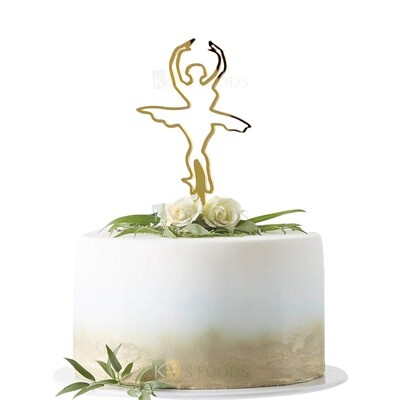 1PC Golden Acrylic Shiny Glass Finish Ballet Dancing Lady Design Cake Topper, Cake Topper Insert, Dancing Lady Birthday Cake Topper, Dance Theme Cake, DIY Cake Decoration