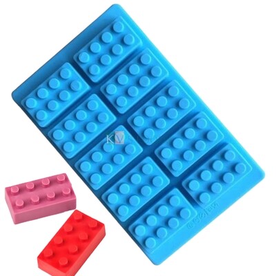 10 Cavity Lego Building Block Silicon Chocolate Mould, Sugar Craft, Cake Decoration topper Insert, Bite Size Pudding, Dessert, Jelly, Gummy, Garnishing, Candy, Pralines, Fondant,Baking DIY Food Decor