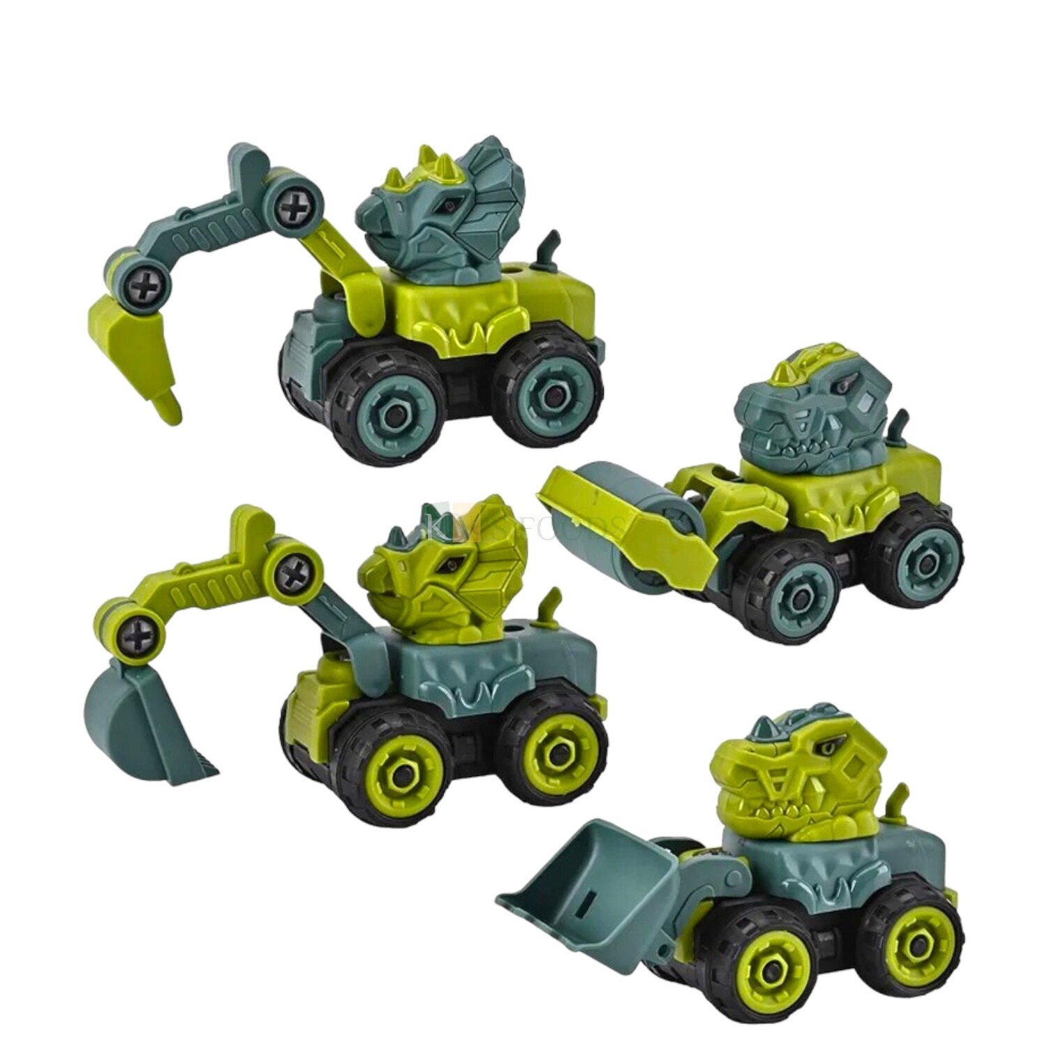 Dinosaur Construction JCB Digger Dumper Bulldozer Roller Crane Excavator Trucks Tractor Toys Mini Toy Engineering Vehicles - Kids Birthday Party Cake Topper, Construction Theme Cake Decoration Toy