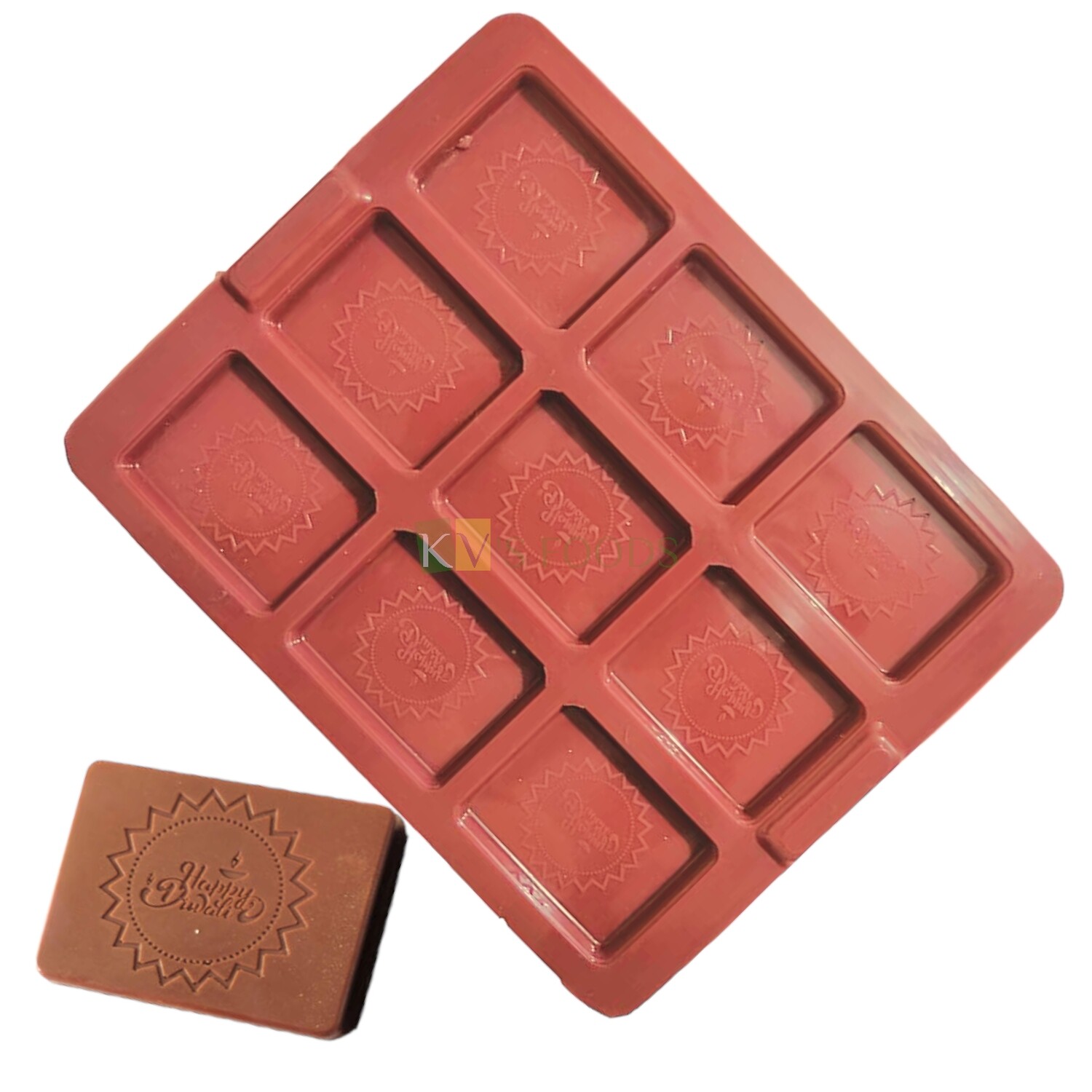 9 Cavity Happy Diwali Message Square Silicon Chocolate Mould, Sugar Craft, Bite Size Pudding, Dessert, Jelly, Gummy,Garnishing, Candy, Pralines, Fondant,Baking DIY Food Decor