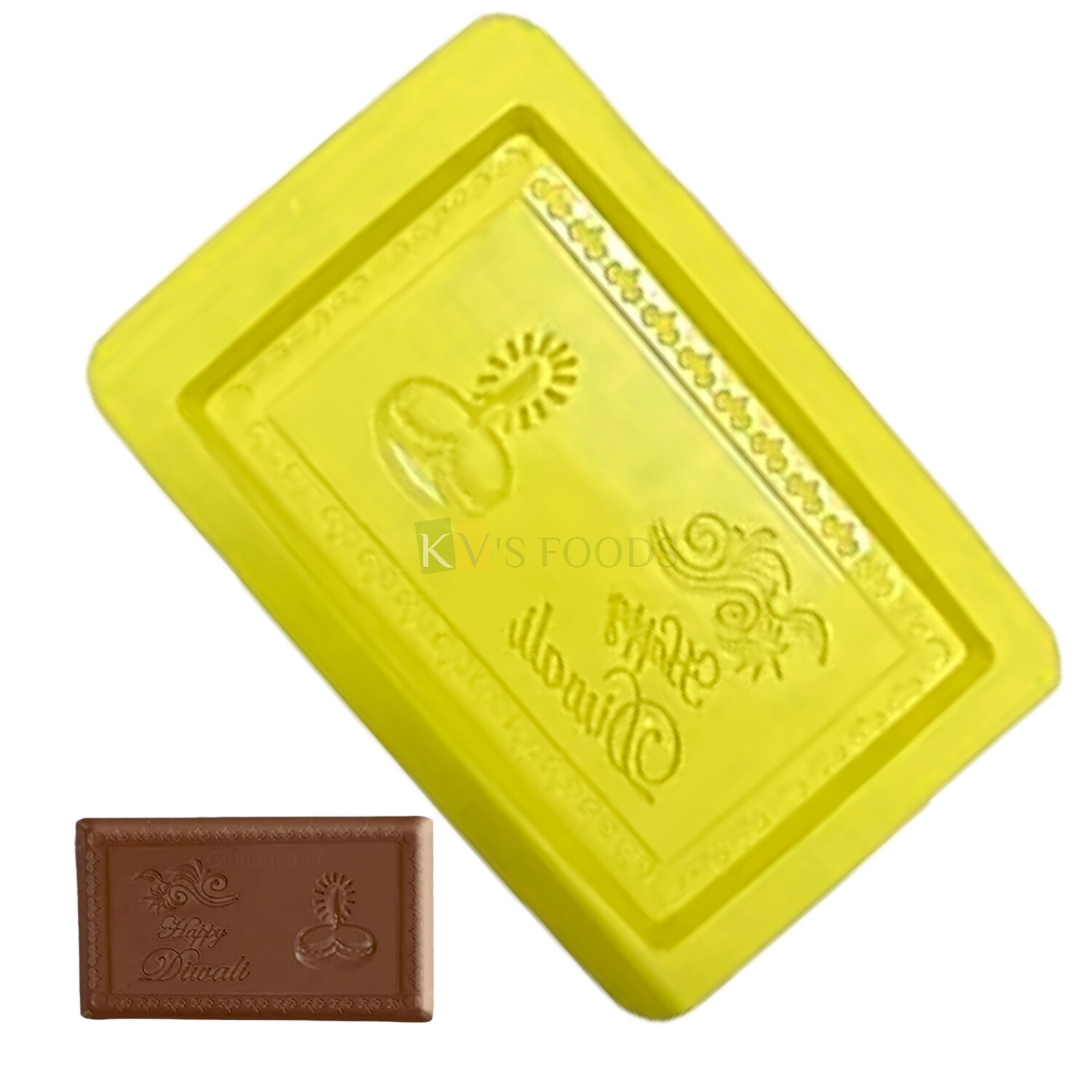 1 Cavity Happy Diwali Message Wishes with Diya Bar Chocolate Silicon Chocolate Mould, Sugar Craft, Dessert, Jelly, Gummy,Garnishing, Candy, Pralines, Fondant,Baking DIY Food Decor