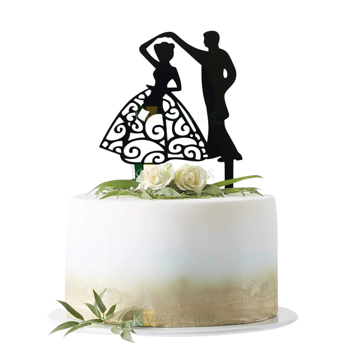 1PC Black Acrylic Dancing Dressed Up Bride and Groom Cake Topper, Romantic  Couples Engagement Cake Insert,