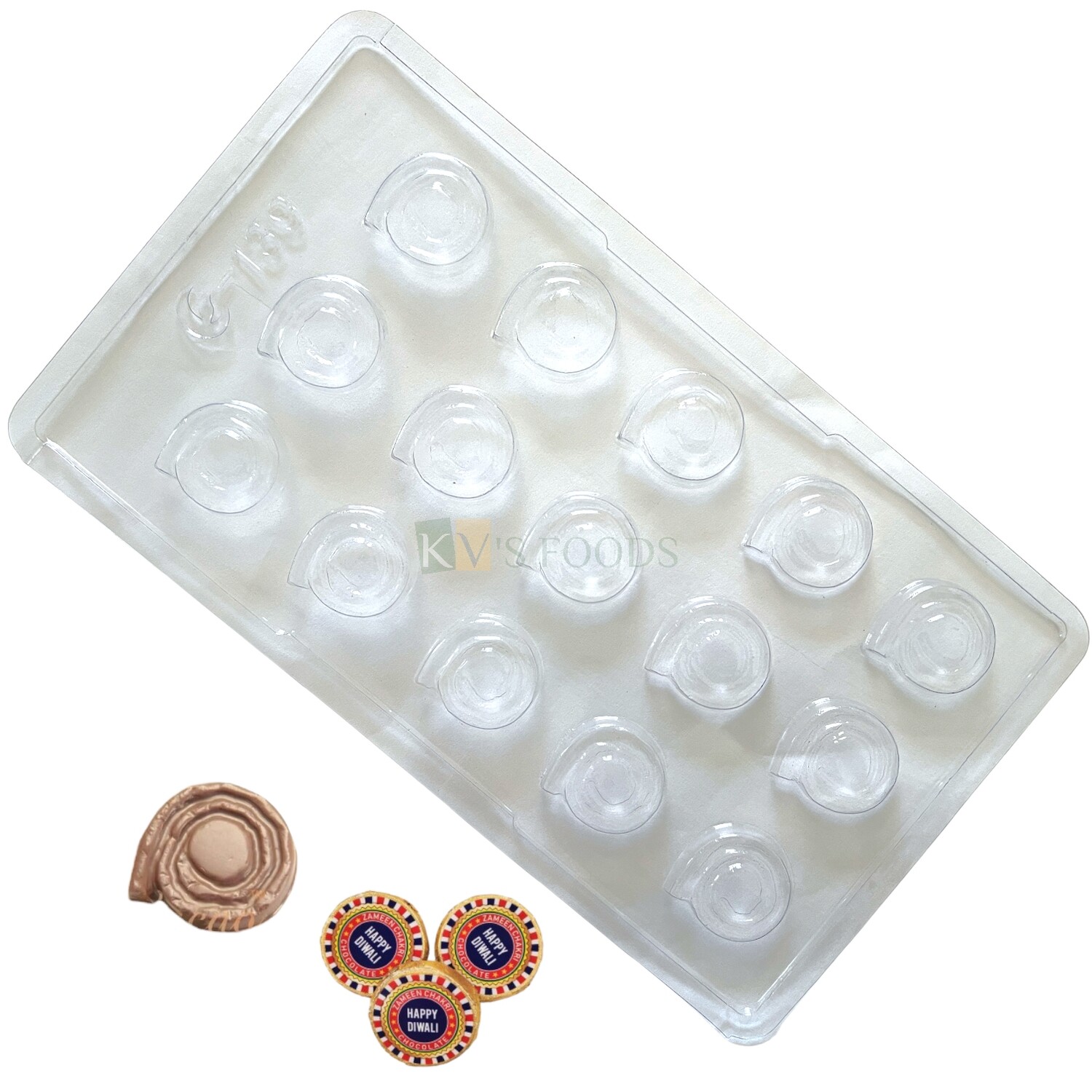 15 Cavity Diwali Pataka Firecracker Small Bhui Jain Chakra Bombs PVC Chocolate Mould, Diwali Firecracker Chocolate Mould Garnishing DIY Food Decor